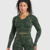 Hot Gymshark Adapt Camo Long Sleeve Crop Top Green