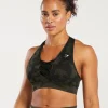 New Gymshark Adapt Camo Seamless Ribbed Sports Bra Black/CamoBrown