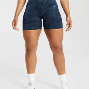 Best Gymshark Adapt Camo Seamless Ribbed Shorts MidnightBlue/AshBlue