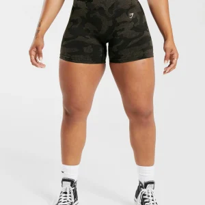 Best Gymshark Adapt Camo Seamless Ribbed Shorts Black/CamoBrown