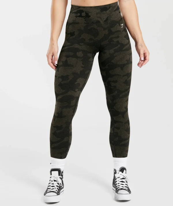 Discount Gymshark Adapt Camo Seamless Ribbed Leggings Black/CamoBrown