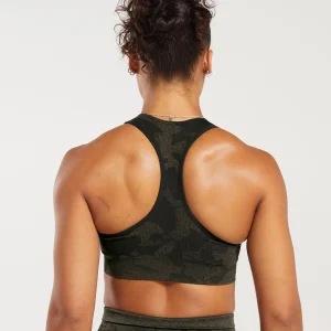 New Gymshark Adapt Camo Seamless Ribbed Sports Bra Black/CamoBrown