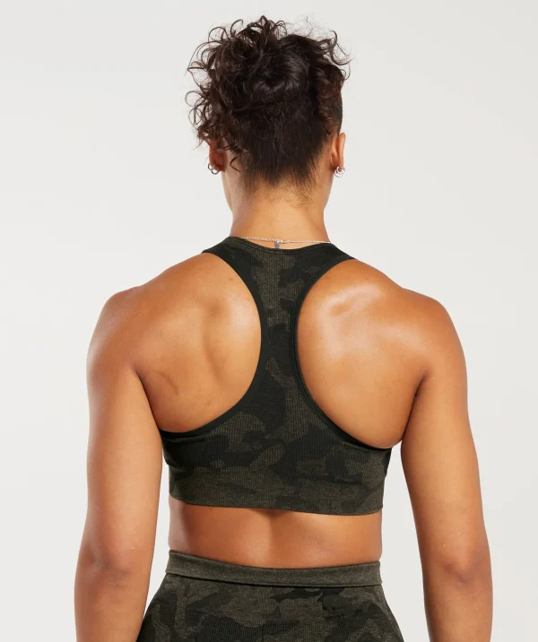 New Gymshark Adapt Camo Seamless Ribbed Sports Bra Black/CamoBrown