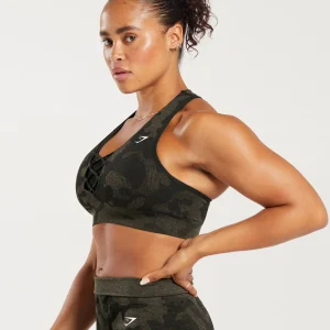 New Gymshark Adapt Camo Seamless Ribbed Sports Bra Black/CamoBrown