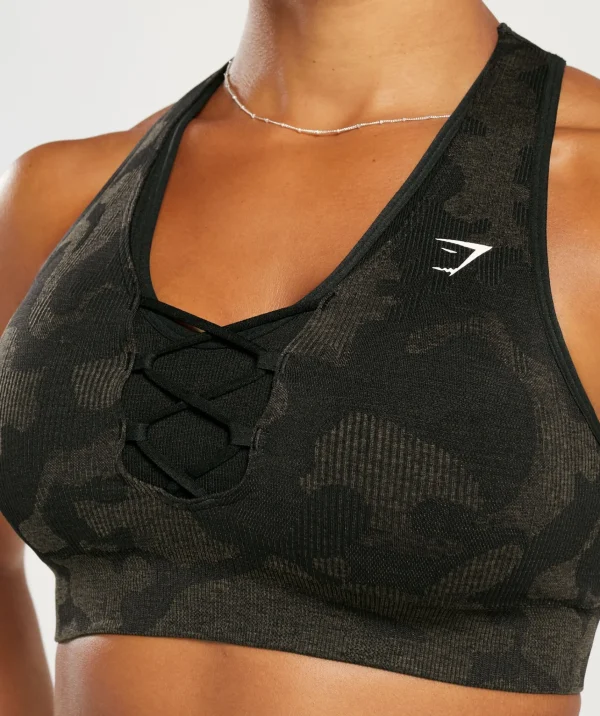 New Gymshark Adapt Camo Seamless Ribbed Sports Bra Black/CamoBrown