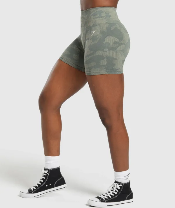 New Gymshark Adapt Camo Seamless Shorts UnitGreen/ChalkGreen