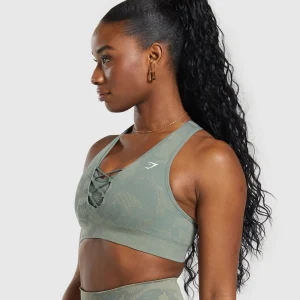 Online Gymshark Adapt Camo Seamless Sports Bra UnitGreen/ChalkGreen