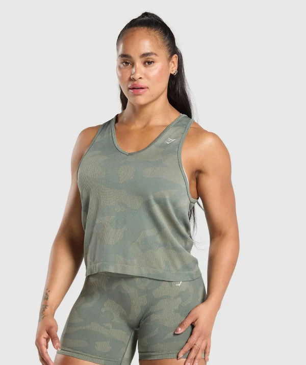 Outlet Gymshark Adapt Camo Seamless Tank UnitGreen/ChalkGreen