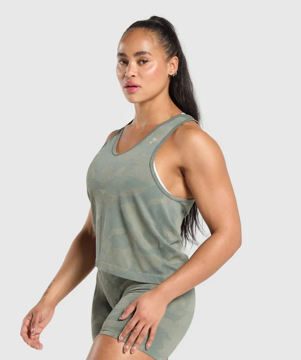 Outlet Gymshark Adapt Camo Seamless Tank UnitGreen/ChalkGreen