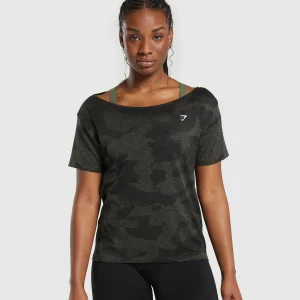 Fashion Gymshark Adapt Camo Seamless T-Shirt Black/CamoBrown