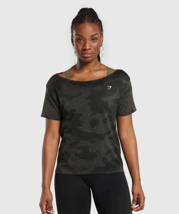 Fashion Gymshark Adapt Camo Seamless T-Shirt Black/CamoBrown