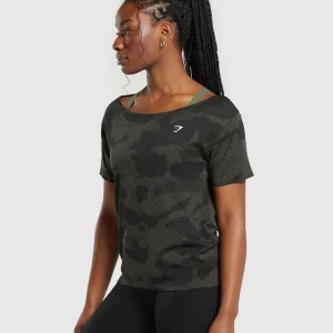 Fashion Gymshark Adapt Camo Seamless T-Shirt Black/CamoBrown