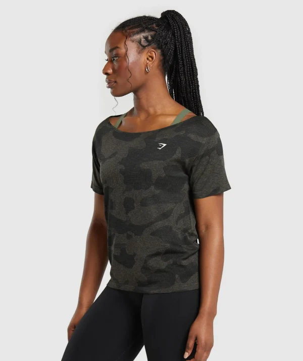 Fashion Gymshark Adapt Camo Seamless T-Shirt Black/CamoBrown