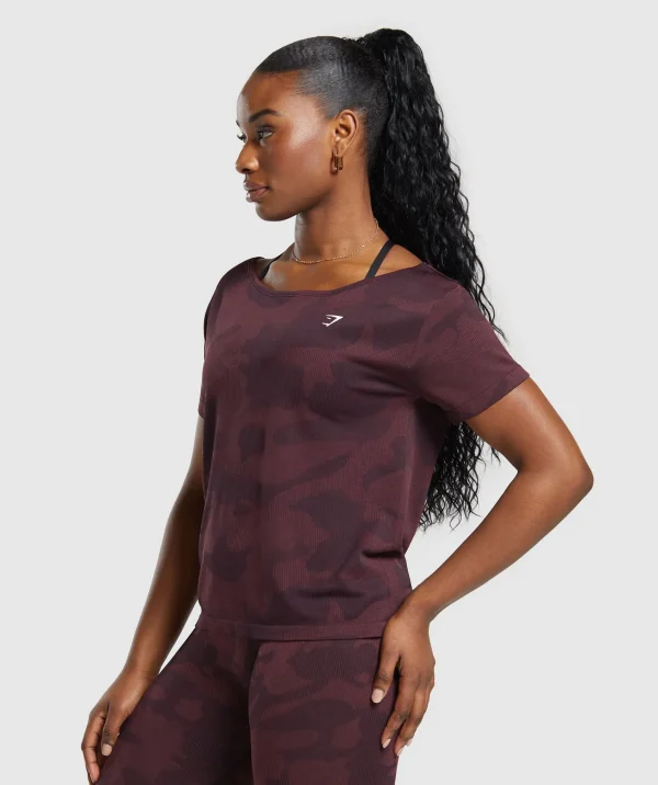 Clearance Gymshark Adapt Camo Seamless T-Shirt PlumBrown/BurgundyBrown