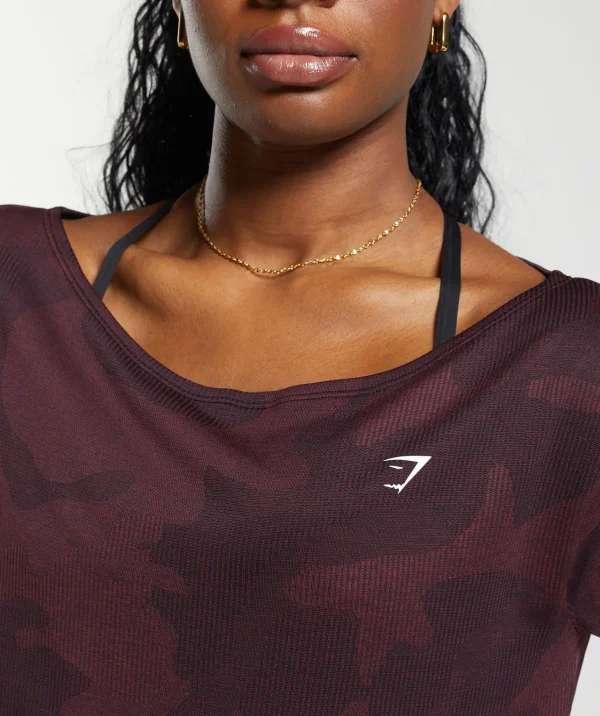 Clearance Gymshark Adapt Camo Seamless T-Shirt PlumBrown/BurgundyBrown