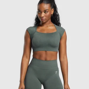 Discount Gymshark Adapt Fleck Seamless Crop Top SlateTeal/CargoTeal