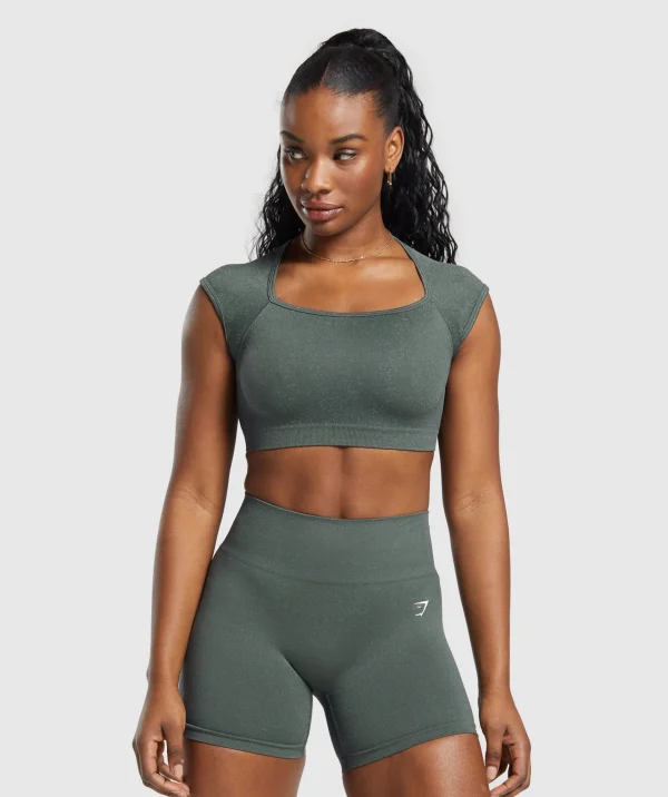 Discount Gymshark Adapt Fleck Seamless Crop Top SlateTeal/CargoTeal