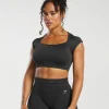 Outlet Gymshark Adapt Fleck Seamless Crop Top Black/SmokeyGrey