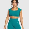 Discount Gymshark Adapt Fleck Seamless Crop Top OceanTeal/ArtificialTeal