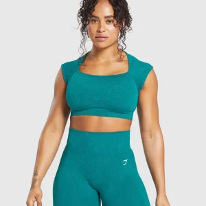 Discount Gymshark Adapt Fleck Seamless Crop Top OceanTeal/ArtificialTeal