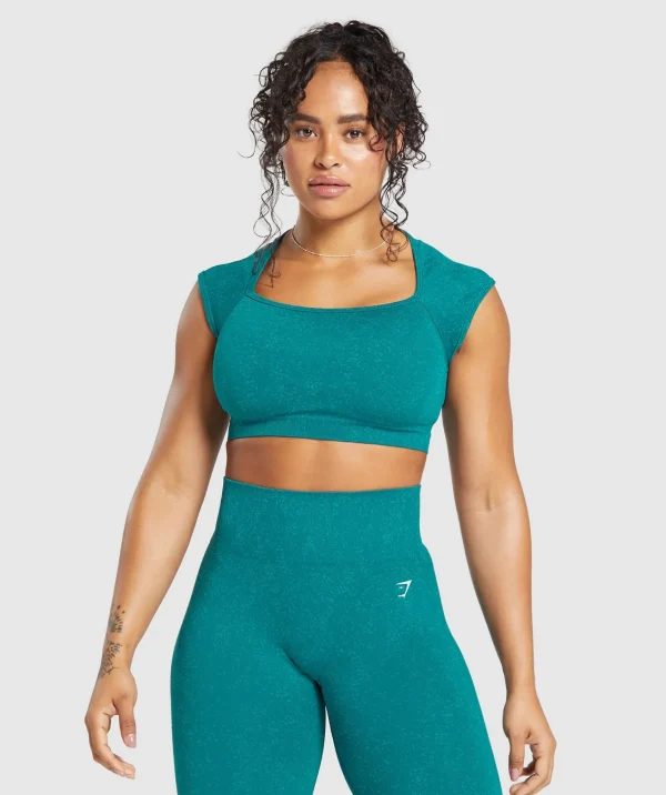 Discount Gymshark Adapt Fleck Seamless Crop Top OceanTeal/ArtificialTeal