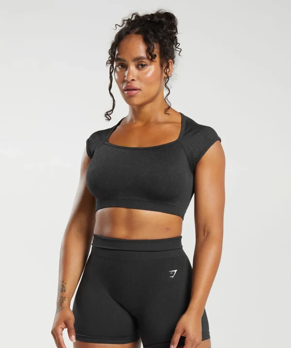 Outlet Gymshark Adapt Fleck Seamless Crop Top Black/SmokeyGrey