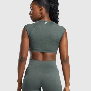 Discount Gymshark Adapt Fleck Seamless Crop Top SlateTeal/CargoTeal