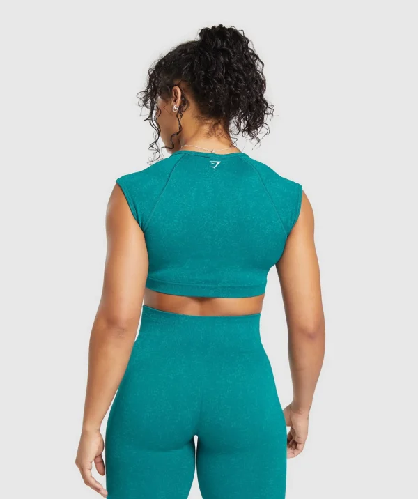 Discount Gymshark Adapt Fleck Seamless Crop Top OceanTeal/ArtificialTeal