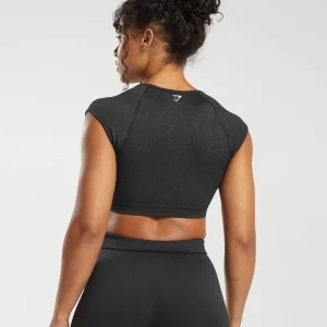 Outlet Gymshark Adapt Fleck Seamless Crop Top Black/SmokeyGrey