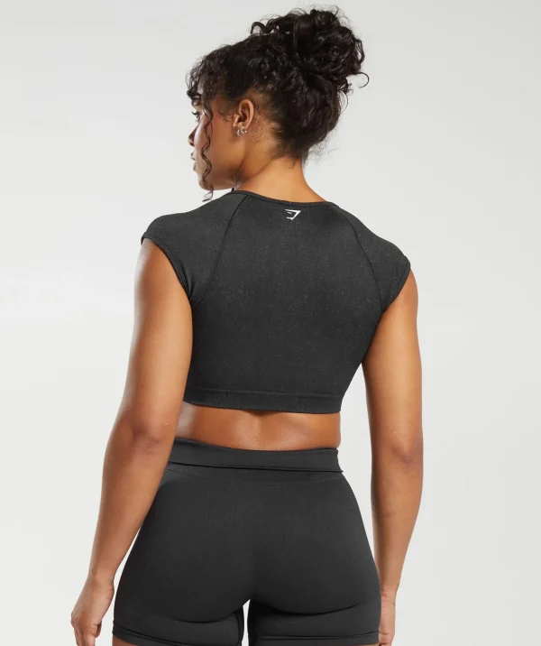 Outlet Gymshark Adapt Fleck Seamless Crop Top Black/SmokeyGrey