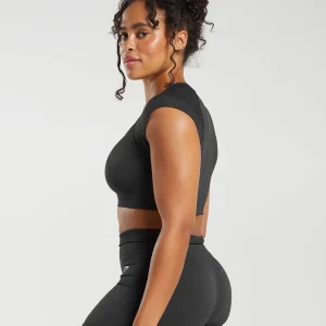 Outlet Gymshark Adapt Fleck Seamless Crop Top Black/SmokeyGrey