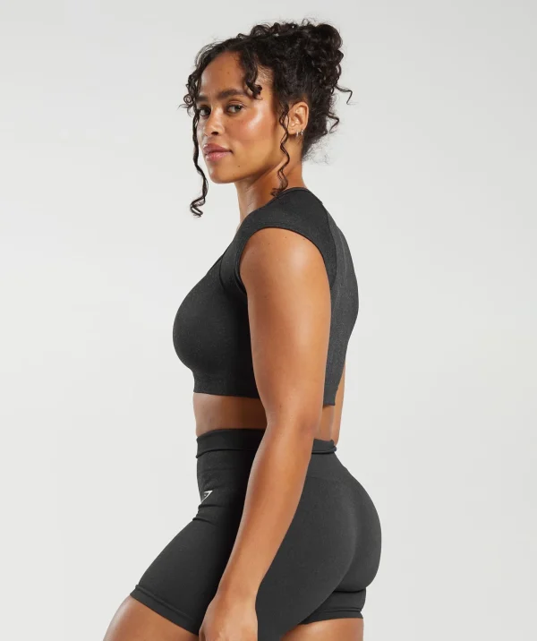 Outlet Gymshark Adapt Fleck Seamless Crop Top Black/SmokeyGrey