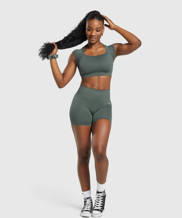 Discount Gymshark Adapt Fleck Seamless Crop Top SlateTeal/CargoTeal