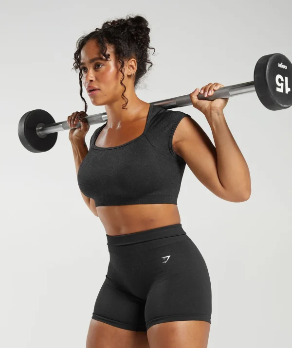 Outlet Gymshark Adapt Fleck Seamless Crop Top Black/SmokeyGrey