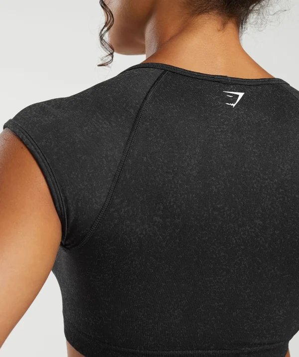 Outlet Gymshark Adapt Fleck Seamless Crop Top Black/SmokeyGrey