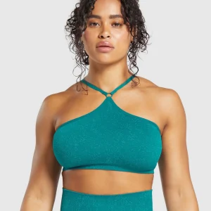 Clearance Gymshark Adapt Fleck Seamless Halterneck Bralette OceanTeal/ArtificialTeal