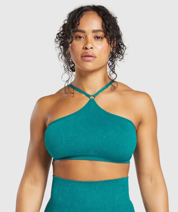 Clearance Gymshark Adapt Fleck Seamless Halterneck Bralette OceanTeal/ArtificialTeal