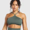 Sale Gymshark Adapt Fleck Seamless Halterneck Bralette- Slate Teal/Cargo Teal