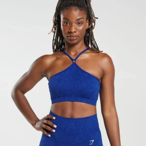 Discount Gymshark Adapt Fleck Seamless Halterneck Bralette CobaltBlue/IrisBlue