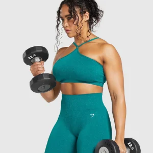 Clearance Gymshark Adapt Fleck Seamless Halterneck Bralette OceanTeal/ArtificialTeal