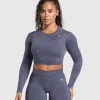 Best Gymshark Adapt Fleck Seamless Long Sleeve Crop Top WeightedPurple/MetalPurple