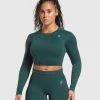 Outlet Gymshark Adapt Fleck Seamless Long Sleeve Crop Top DarkestTeal/FunctionalTeal