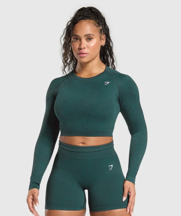 Outlet Gymshark Adapt Fleck Seamless Long Sleeve Crop Top DarkestTeal/FunctionalTeal