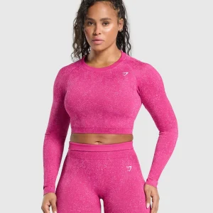 Sale Gymshark Adapt Fleck Seamless Long Sleeve Crop Top WinningPink/SourPink