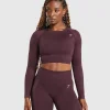 New Gymshark Adapt Fleck Seamless Long Sleeve Crop Top DepthPurple/SteelPurple