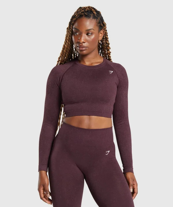 New Gymshark Adapt Fleck Seamless Long Sleeve Crop Top DepthPurple/SteelPurple