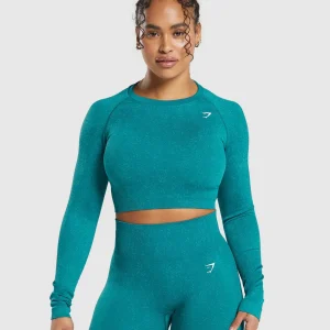 Discount Gymshark Adapt Fleck Seamless Long Sleeve Crop Top OceanTeal/ArtificialTeal