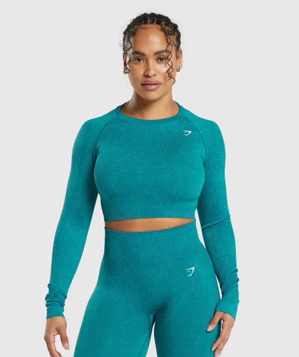 Discount Gymshark Adapt Fleck Seamless Long Sleeve Crop Top OceanTeal/ArtificialTeal