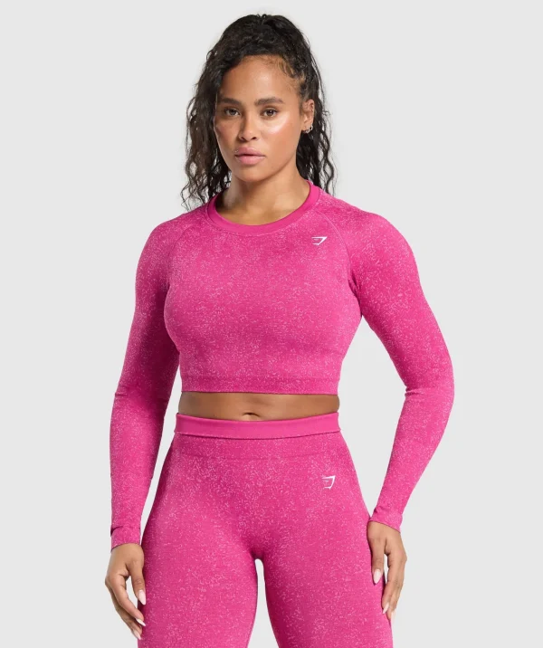 Sale Gymshark Adapt Fleck Seamless Long Sleeve Crop Top WinningPink/SourPink