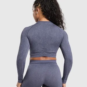 Best Gymshark Adapt Fleck Seamless Long Sleeve Crop Top WeightedPurple/MetalPurple